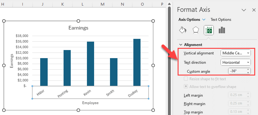 Rotating Text - Excel chart labels