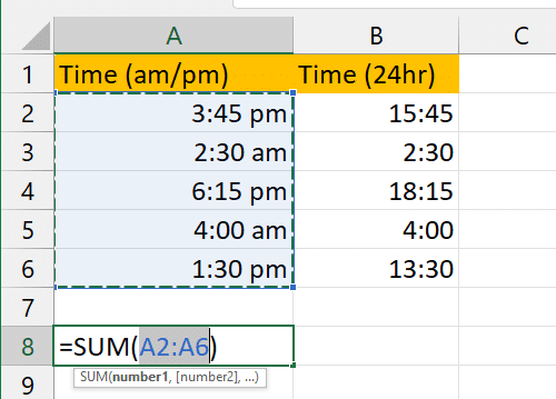 Sum function for adding time