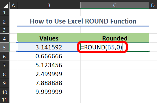 Rounding up to the nearest whole number using excel round functions