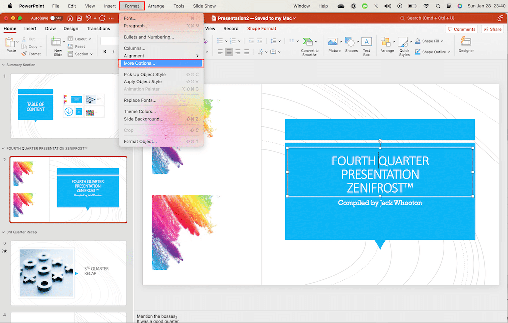 Text format options in PowerPoint