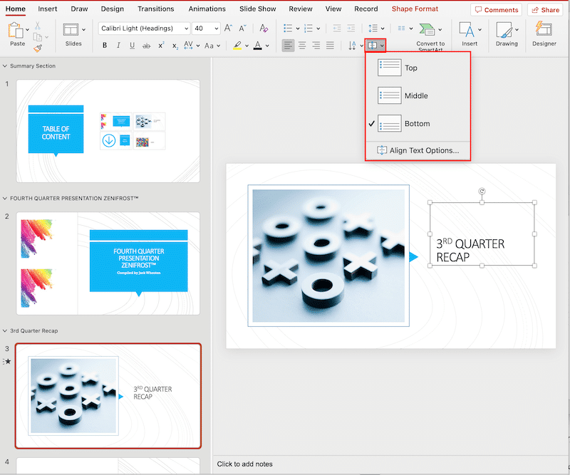 Align text box in PowerPoint