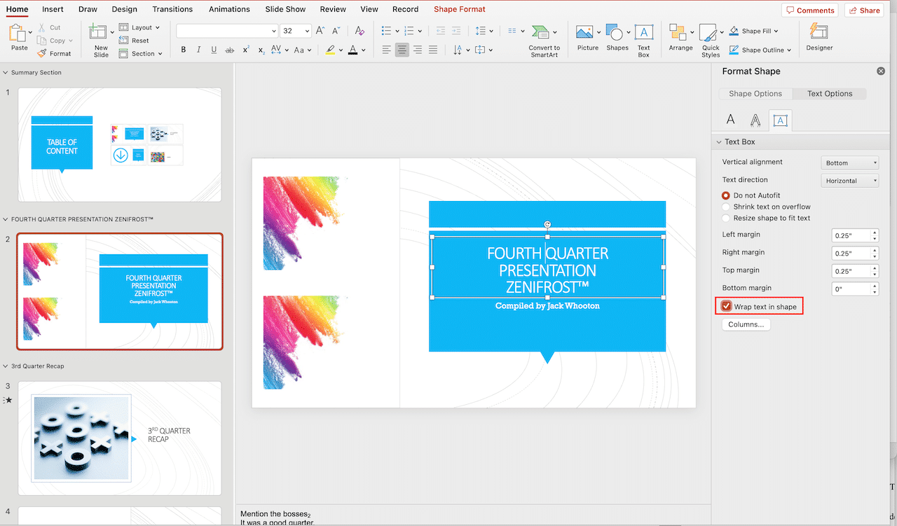 Wrapping text option in PowerPoint