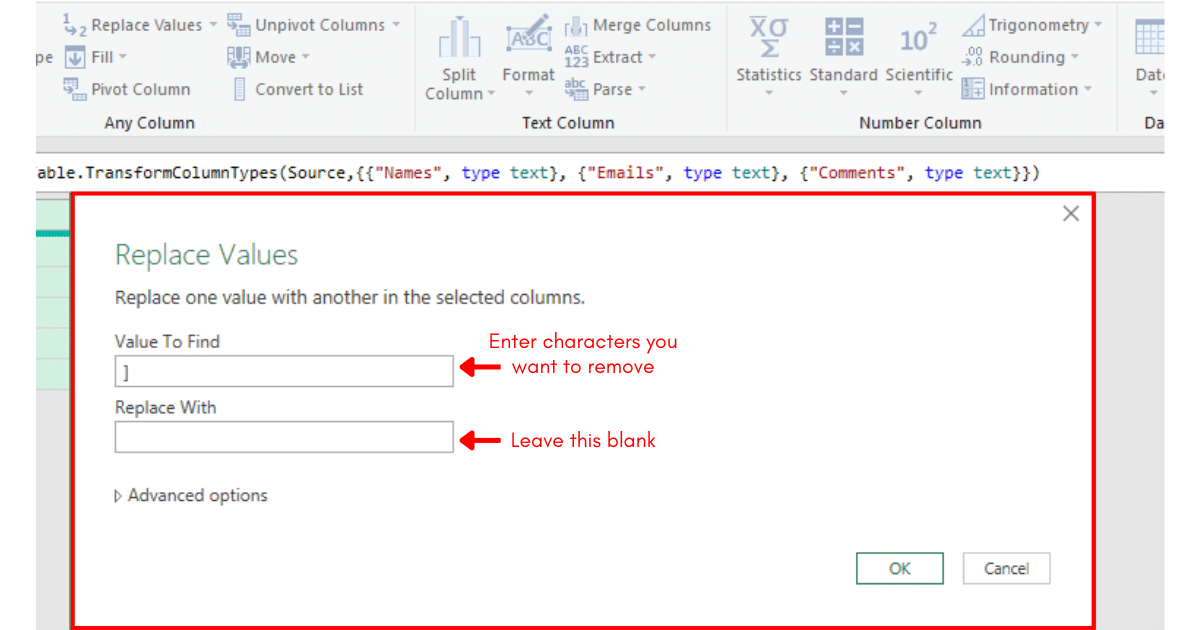 Configuring the Replace Values menu