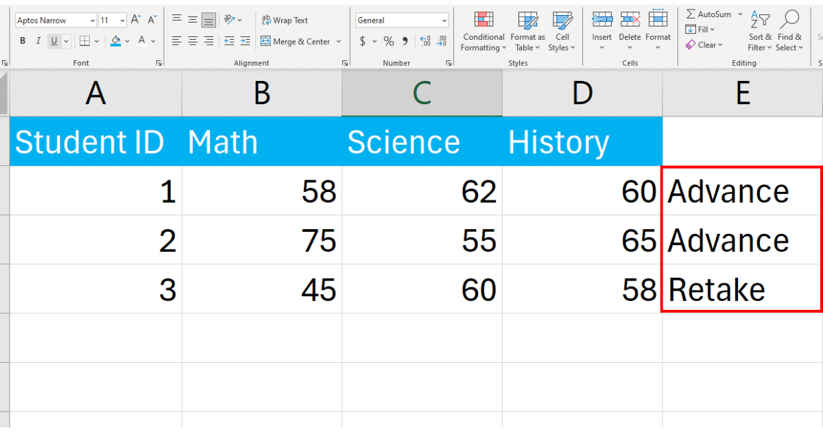 Results from IF and OR formula