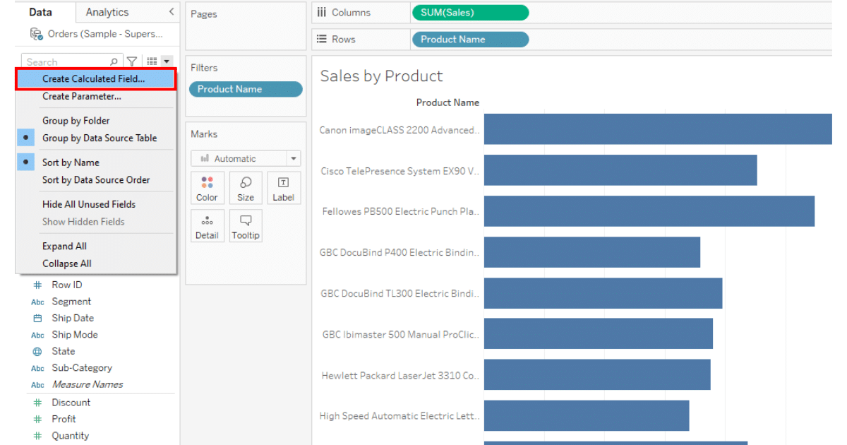 Creating a calculated field in tableau