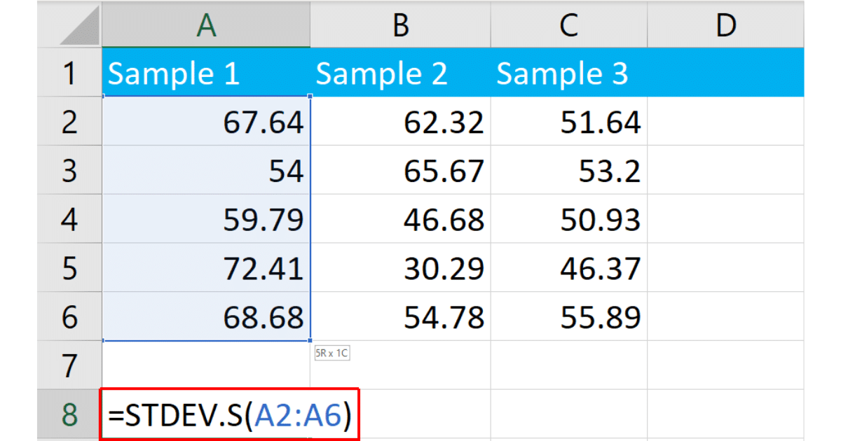Writing formula for calculating standard deviation