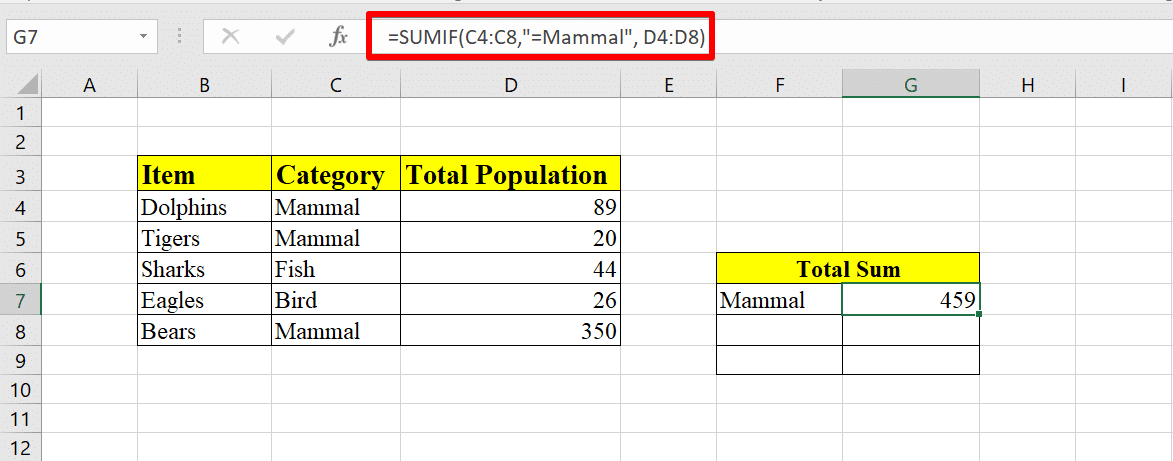 Adding numbers with SumIf
