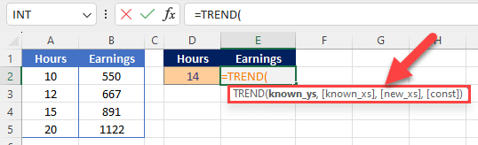 Estimating data points using the TREND function
