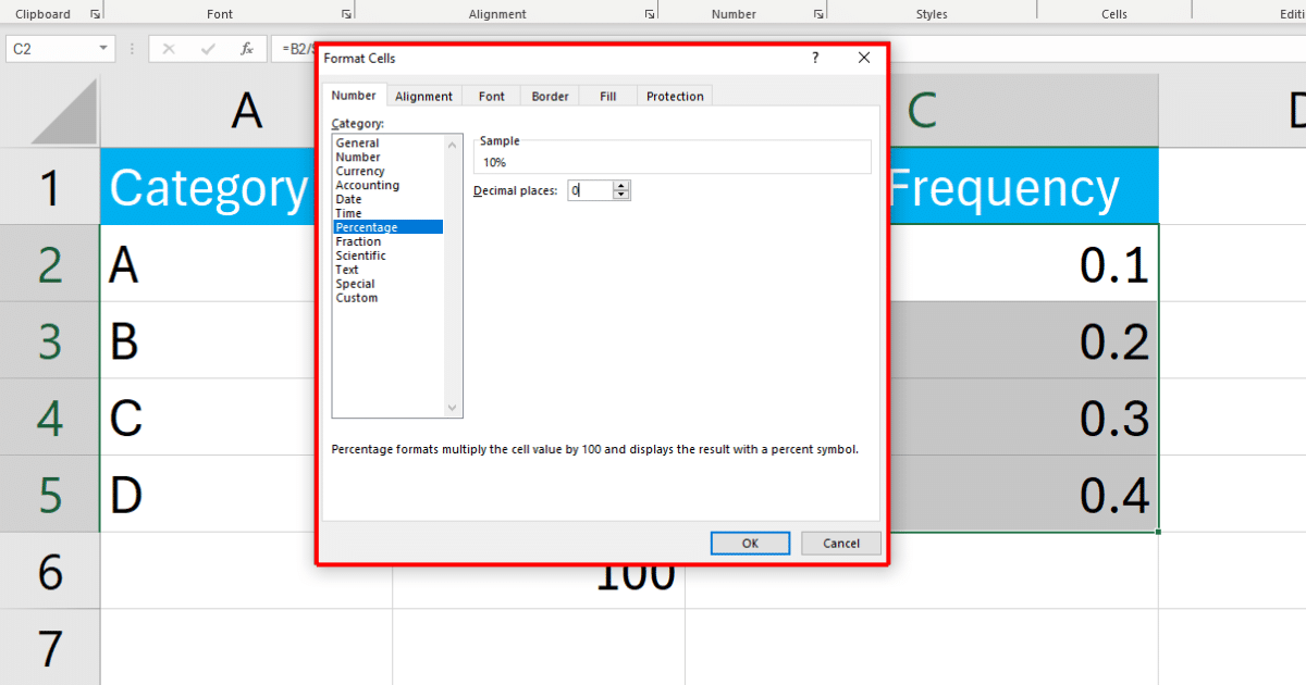 Configuring the format cells dialog box