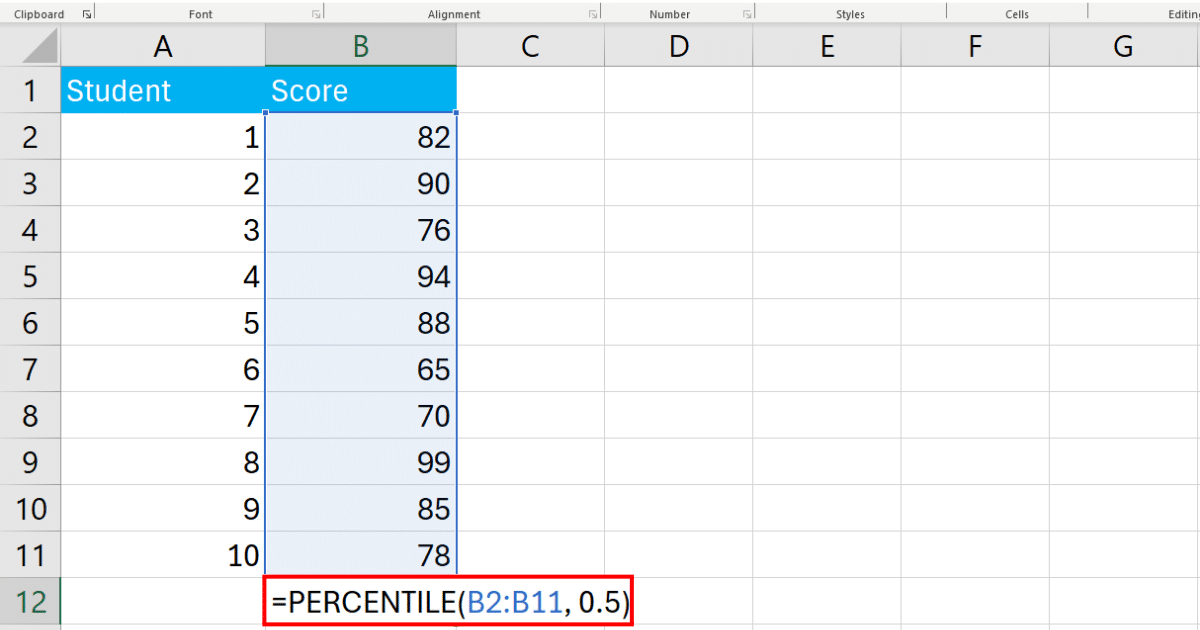 Writing formula for percentile