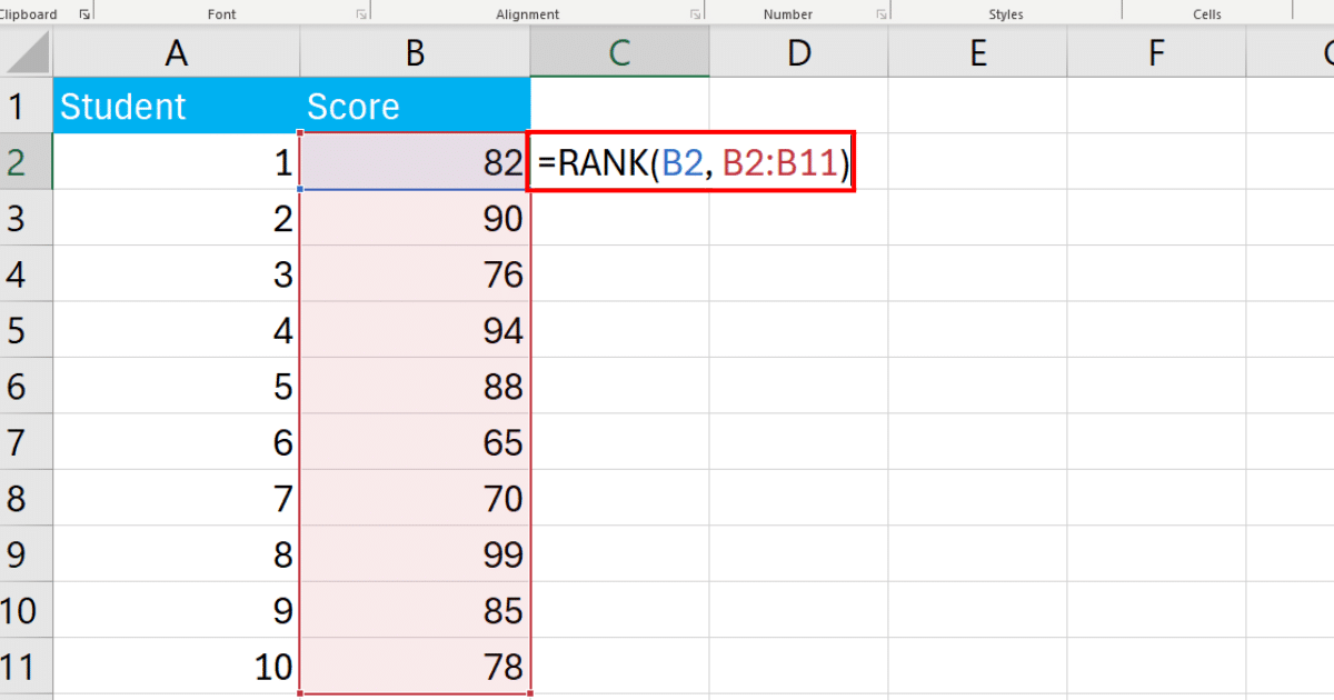 Writing formula for finding rank