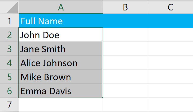 Selecting the Full Name column