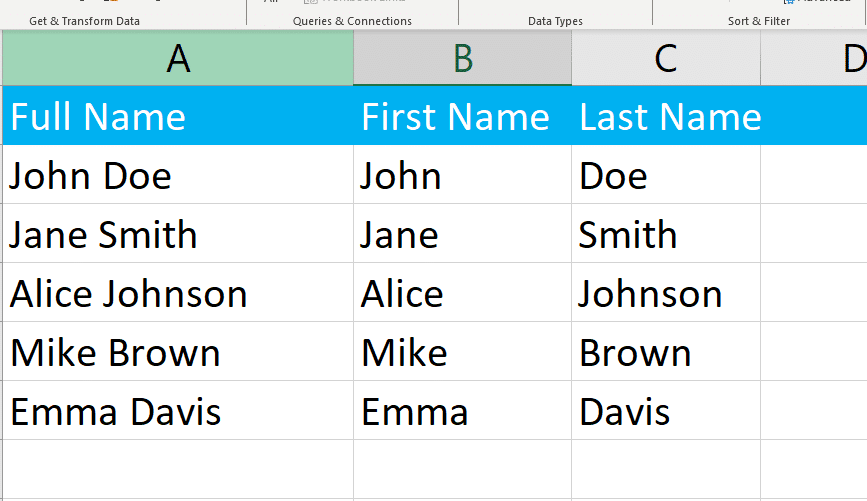 First and last names separated