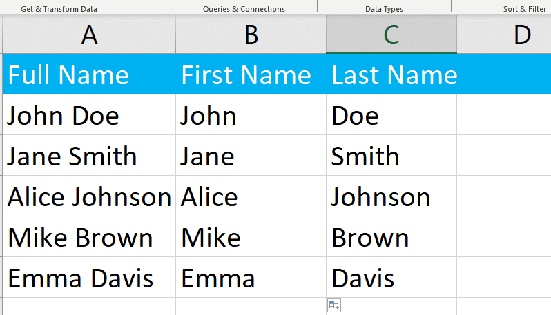 First and last names separated