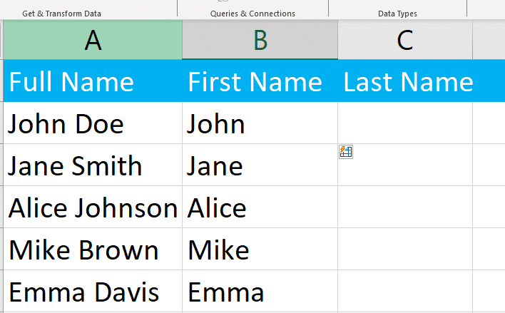 First name separated from full name