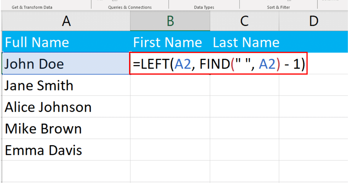 Writing formula for extracting first name