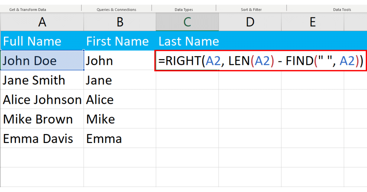 Writing formula for separating last name