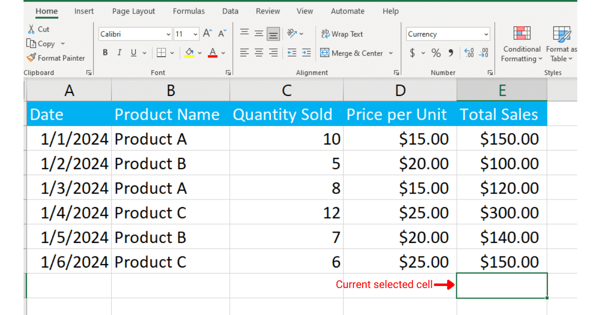 Selecting cell for column sum