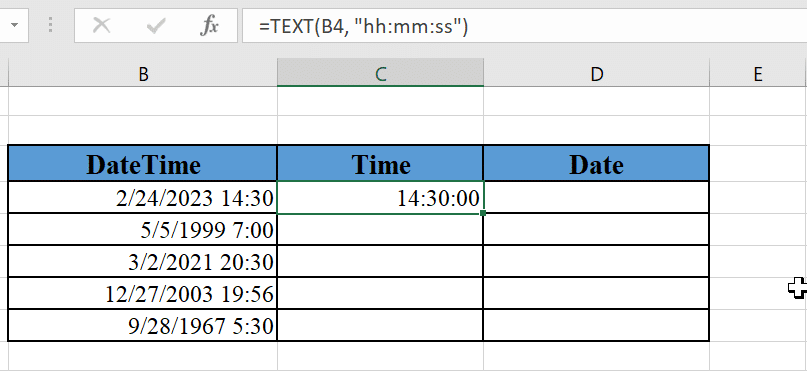 Extracting the time from the date-time value with Text()