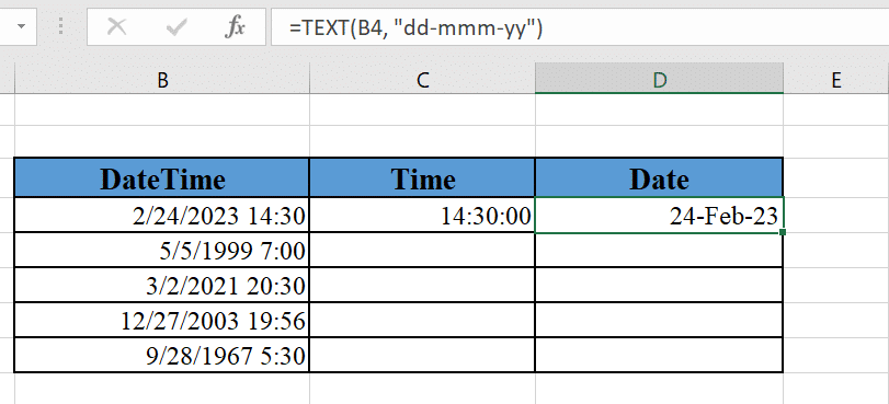 Extracting the date with Text() function