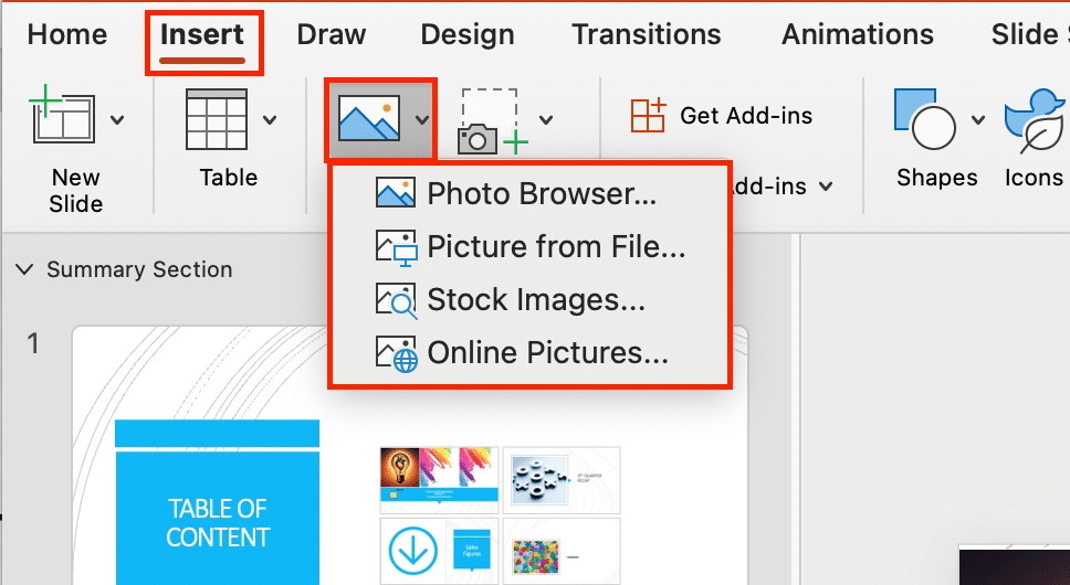 Inserting an image in PowerPoint