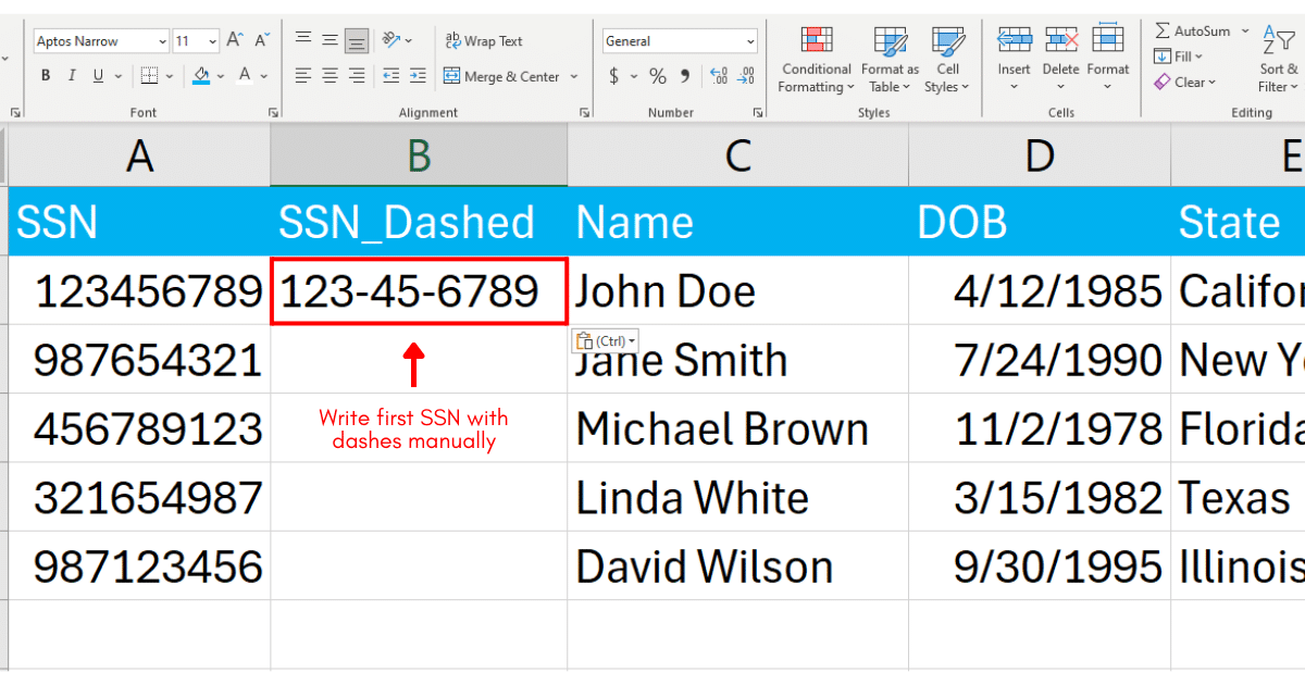 Manually Entering SSN with Dashes